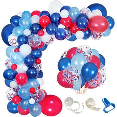 Imagem de Erweicet Kit de Guirlanda de Balões Azul Marinho, Vermelho e Branco, Pacote com 139 Balões Confetes Brancos para Meninos, Aniversário, Beisebol, Náutica, Festa de Eleição, Festa de Julho 4 Decorações