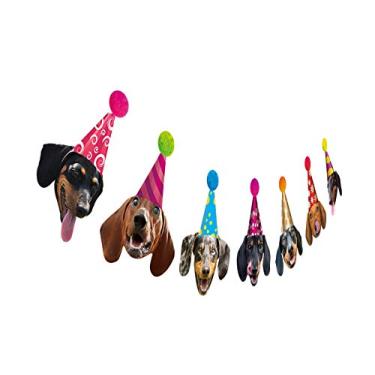 Imagem de Guirlanda de aniversário Dachshund, decoração divertida de festa de cachorro salsicha com rosto de cachorro