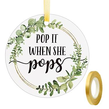 Imagem de Etiquetas de mamadeira Pop It When She Pops, etiquetas para lembrancinhas de chá de bebê champanhe, conjunto de 50 com fita dourada