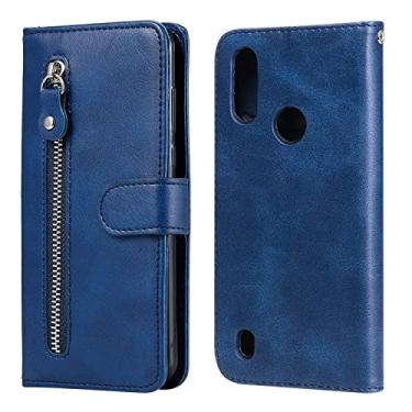 Imagem de Capa Flip Case Capa Flip Case para Motorola Moto E6S 2020 Capa carteira, slots para cartão de couro PU premium fecho magnético zíper capa protetora à prova de choque capa traseira do telefone (cor: azul)