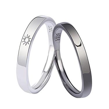 Imagem de Enfudid Conjunto de 2 anéis de sol e lua para casal, anéis de compromisso ajustáveis combinando para namorado, namorada, anéis de relacionamento à distância para melhores amigos