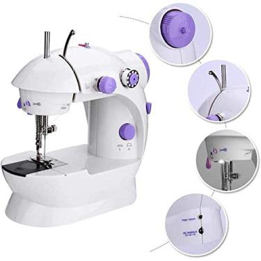 Imagem de Mini máquina de costura portátil básica alta baixa velocidade elétrica com pequena linha dupla de rosca automática para casa faça você mesmo iniciantes atualizado