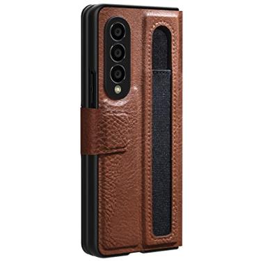 Imagem de Capa de couro para Samsung Galaxy Z Fold 4 3 Capa de couro de luxo com bolso S-Pen para capa Z Fold 4 5G, marrom escuro, para Samsung Z Fold 4