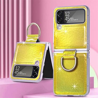 Imagem de Capa de telefone com suporte de anel de luxo brilhante para Samsung Galaxy Z Flip 4 flip4 Flip4 Capa macia de carregamento magnético sem fio, anel de laser dourado, para Samsung Z flip4