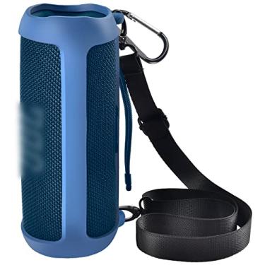 Imagem de Capa de silicone para alto-falante Bluetooth JBL FLIP 6 impermeável, portátil, capa de borracha de pele macia, bolsa de armazenamento para viagem com alça de ombro e mosquetão - azul