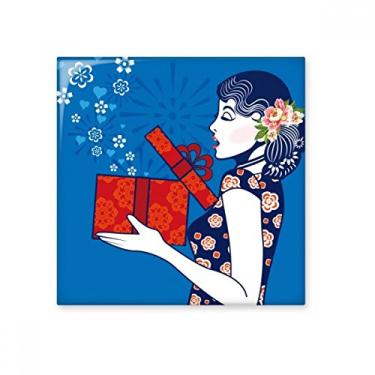 Imagem de Azulejo de cerâmica de mulher azul da cultura chinesa brilhante decalque pedra adornada tijolo vitrificado