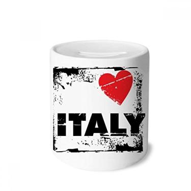 Imagem de DIYthinker Caixa quadrada para dinheiro I Love Italy Word Love Heart Caixa de cerâmica porta-moedas presente de cofrinho