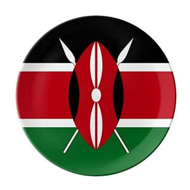 Imagem de Prato de porcelana decorativa com bandeira nacional da África do Quênia, Prato de jantar