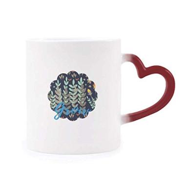 Imagem de Caneca de grés que muda de cor vermelha com tinta de planta e ramo de folhas