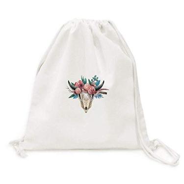 Imagem de Mochila de lona com cordão e estampa de rosa de ovelha, bolsas de compras para viagem
