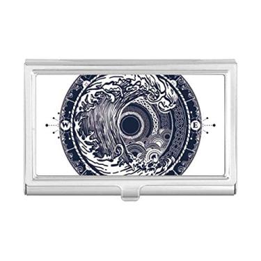 Imagem de Waves Compasso Circle Art Pattern Porta-cartões de visita Carteira de bolso