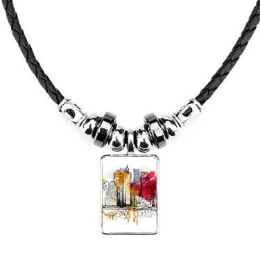 Imagem de DIYthinker Colar de Nova York, América, Estados Unidos, joia de torque, pingente de corda de couro