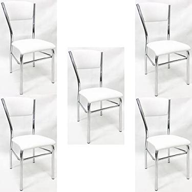 Imagem de Kit 5 Cadeiras de COZINHA com reforço cromada assento e encosto branco - Poltronas do Sul