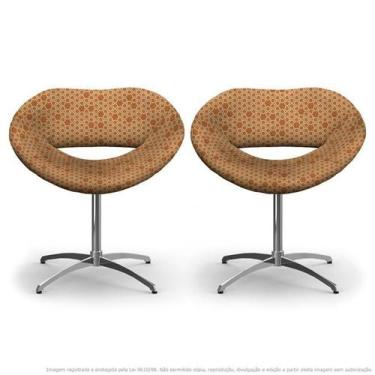 Imagem de Kit 2 Cadeiras Beijo Colmeia Laranja E Marrom Poltrona Decorativa Com