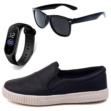 Imagem de Sapatilha Infantil Sapatenis Tenis Calce Facil Casual Social LIGHT + Oculos + Relogio Cor:Preto;Tamanho:35