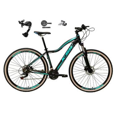 Imagem de Bicicleta Feminina 29 Ksw Mwza Câmbio Traseiro Shimano Alívio e Altus 27v Freio Hidráulico Garfo Com Trava Pneu com Faixa Bege - Preto/Azul