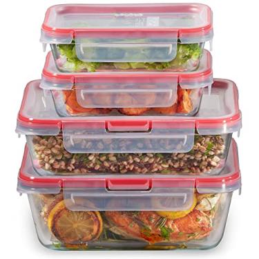Imagem de Pyrex Freshlock Conjunto de recipientes de armazenamento de alimentos de vidro de tamanho misto, tampas herméticas e à prova de vazamento, freezer, lava-louças, micro-ondas