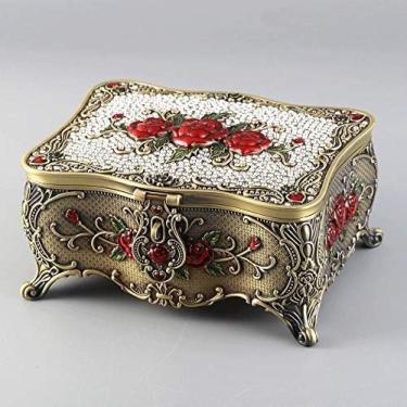 Imagem de Organizador De Joias Europeu, Caixa De Baú De Tesouro De Joias De Bronze Vintage Com Espelho, Caixa De Bugiganga De Metal Antigo Brincos/colar/porta Anel, Presente De Lembrança Para Meninas Senhor