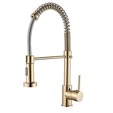 Imagem de Torneira De Cozinha Monocomando Gourmet Extensível Dourada - Brinovar