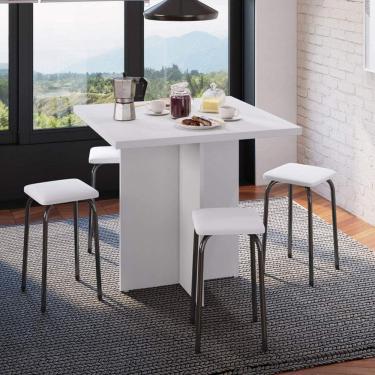 Imagem de Conjunto Mesa e 4 Bancos Estofados Verona Bona Vita Móveis Branco/Preto