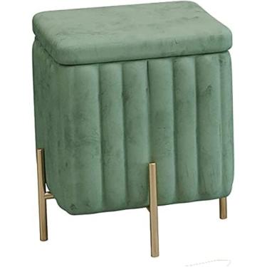 Imagem de Banquinho De Armazenamento Beautify Verde Veludo Repousa-pés Pufe Banco De Armazenamento Otomano Cubo Apoio Para Os Pés Baú Quadrado Com Pernas Douradas Para Quarto, Penteadeira,Grama Verde,45x45x