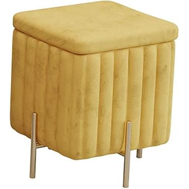 Imagem de Banquinho De Armazenamento Beautify Verde Veludo Repousa-pés Pufe Banco De Armazenamento Otomano Cubo Apoio Para Os Pés Baú Quadrado Com Pernas Douradas Para Quarto, Penteadeira,Amarelo,45x45x42cm