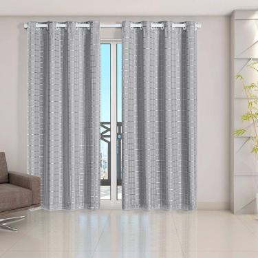 Imagem de Cortina Blackout Pvc Com Tecido Voil Xadrez 2,80 M X 2,30 M - Cinza