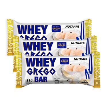 Imagem de Barra de Proteína Wey Grego Bar Nutrata Sabor Beijinho 40g | Kit com três unidades