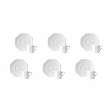 Imagem de Estojo com 6 Xícaras de Café com Pires em Porcelana, Modelo Octogonal Orion, Branco, Porcelana Schmidt