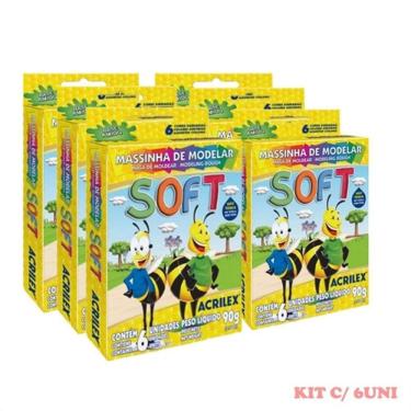 Imagem de Kit Massinha De Modelar 6 Caixas - Com 6 Cores 90g Soft Acrilex 3217