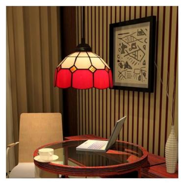Imagem de Luminária de teto luminária pendente estilo tiffany, luminária pendente para sala de jantar e sala de estar com abajur de vitral quadrado vintage de 20 cm, lustre interno (cor: rosa) (vermelho)