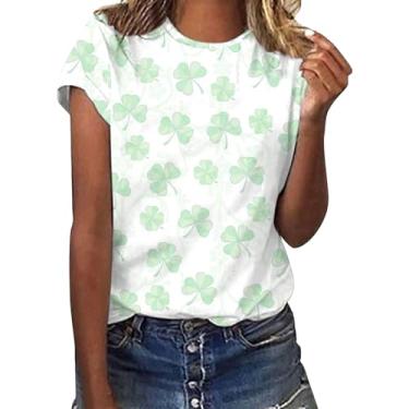 Imagem de Camiseta feminina com estampa de trevo do Dia de São Patrício, estampa de trevo e bandeira irlandesa, camiseta feminina Lucky Teen, Verde menta, XXG