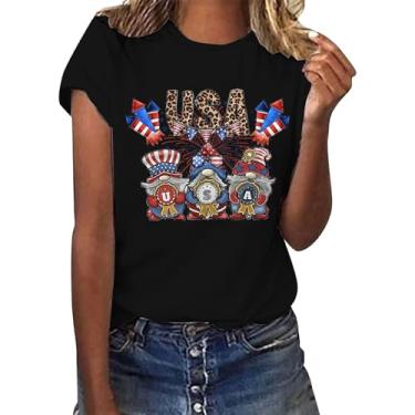 Imagem de 4th of July Shirts Women 2024 Patriotic Tops Summer Causal Soft Camiseta Independence Day Festival Going Out Blusas, Preto, GG