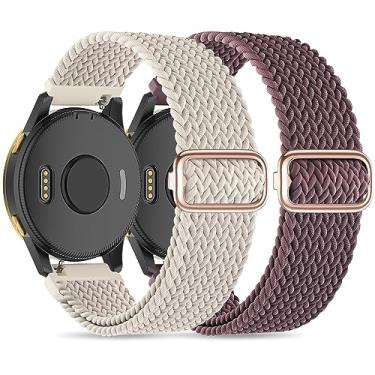 Imagem de Sunnyson Pacote com 2 pulseiras elásticas trançadas compatíveis com Garmin Venu 2/Garmin Venu 3/Garmin Vivoactive 4,22 mm pulseiras de relógio ajustáveis de nylon para mulheres e homens