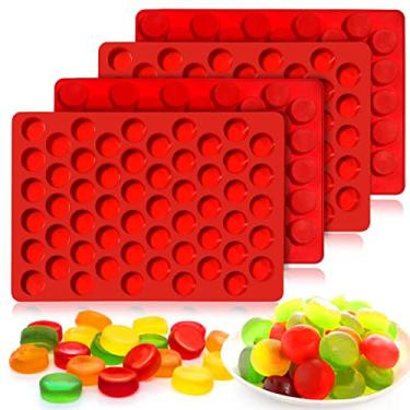 Imagem de Vodolo Moldes de goma de silicone para lanches Keto, 4 peças de molde redondo de 55 cavidades para gomas de vinagre de cidra de maçã, suprimentos para fazer doces