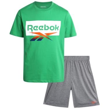 Imagem de Reebok Conjunto de shorts para meninos – Camiseta de desempenho de 2 peças e shorts de ginástica de basquete (8-12), Verde esportivo, 8