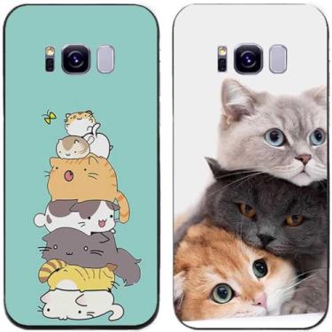 Imagem de 2 peças coruja lobo leão tigre gato pilha golfinhos pug husky cão dinossauro panda capa de telefone traseira gel TPU para Samsung Galaxy S8+ (pilha de gato)