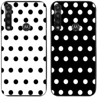 Imagem de 2 peças preto branco bolinhas impressas TPU gel silicone capa de telefone traseira para Motorola Moto todas as séries (Moto G Power)