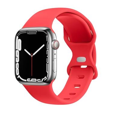 Imagem de AIRPROCE Compatível com Apple Watch Ocean Bands de 38 mm, 40 mm, 41 mm, 42 mm, 44 mm, 45 mm, 49 mm, pulseira esportiva de silicone macio para iWatch Ultra SE Series 8 7 6 5 4 3 2 1 Sport Edition para mulheres e homens (38/40/41 mm, vermelho)