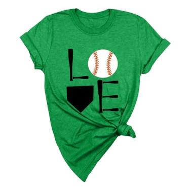 Imagem de Duobla Camiseta feminina de beisebol estampada moderna verão casual tops soltos manga curta camiseta básica bonita 2024 moda, Verde menta, M