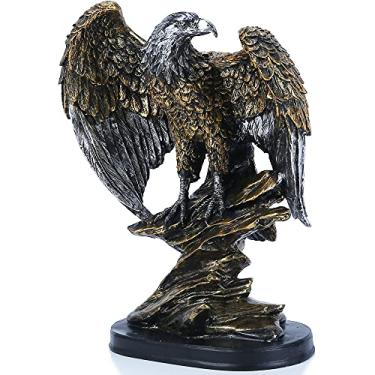 Imagem de H&W Estátua de Águia Patriótica em Resina com Pátina Bronze, Águia Selvagem Decorativa, 26 cm de Altura, Marrom
