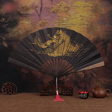 Imagem de YQHWLKJ Grande ventilador dobrável retrô masculino com borla para presentes de aniversário, dança, cosplay, festa de casamento, decoração de casa