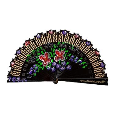 Imagem de YQHWLKJ Ventilador de mão dobrável floral de 20 cm, ventilador de mão de madeira oco para decoração de parede faça você mesmo, festas, casamentos, pista de dança