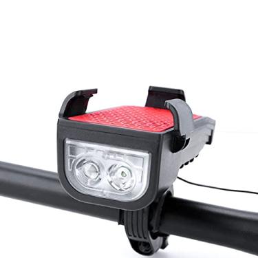 Imagem de HGYJ Luz frontal 4 em 1 para bicicleta, luz frontal multifuncional para bicicleta, suporte de celular/banco de potência/buzina, 2000 mAh Ip4 à prova d'água, 380 lúmens, carregamento USB 130db,
