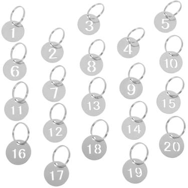 Imagem de NUOBESTY 20 peças de placa de matrícula de aço inoxidável identificadores para chaveiros identificadores de chaveiro, etiquetas numéricas, acessórios para chaveiros, etiquetas de metal,