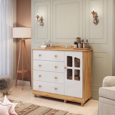 Imagem de Cômoda de Bebê 120,30cm 1 Porta com Janela 4 Gavetas 100% MDF Maya Clássico Espresso Mó...
