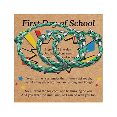 Imagem de FAOYUDAWEI Conjunto de pulseiras First Day Of School para 2, combinando Mommy And Me Mother Son/Daughter Paracord Back To School Presente para Mamãe Meninos Pai Meninas Joias, Sem Pedra Preciosa