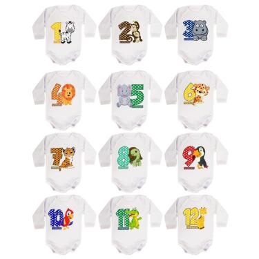 Imagem de Kit Body Mesversario Manga Longa Safari 12 Bodies de Bebê-Unissex