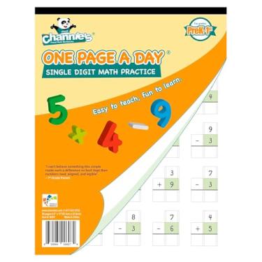 Imagem de Channie's Agenda de trabalho de adição e subtração de um dígito único para pré-jardim de infância – alunos do ensino fundamental, prática de matemática de um dígito único, 50 páginas