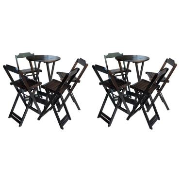 Imagem de Kit 2 Jogos De Mesa Bistrô De Madeira Com 4 Cadeiras Dobravel Ideal Para Bar E Restaurante Tabaco
